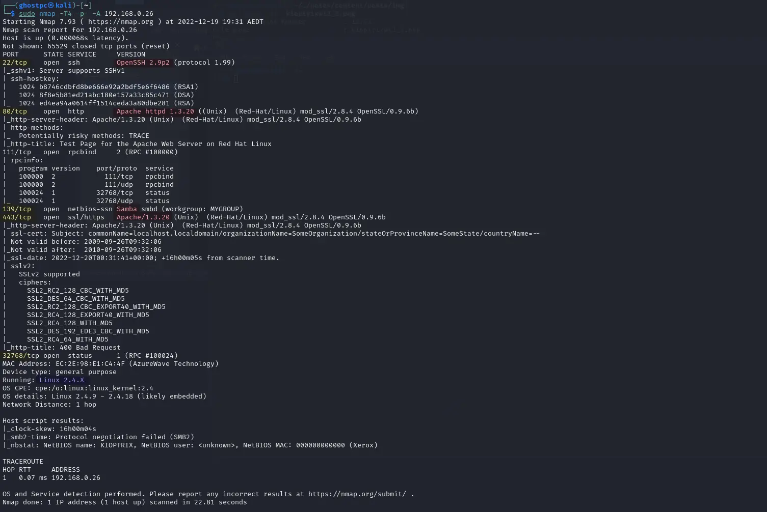 kioptrixIP nmap ip